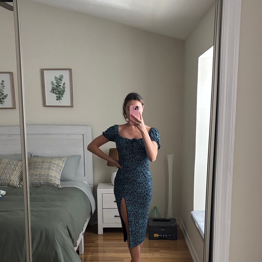Missguided Black and Blue Patterned Midi Dress